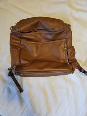 Azaria Brown Leather Backpack - Diaper Bag Large
